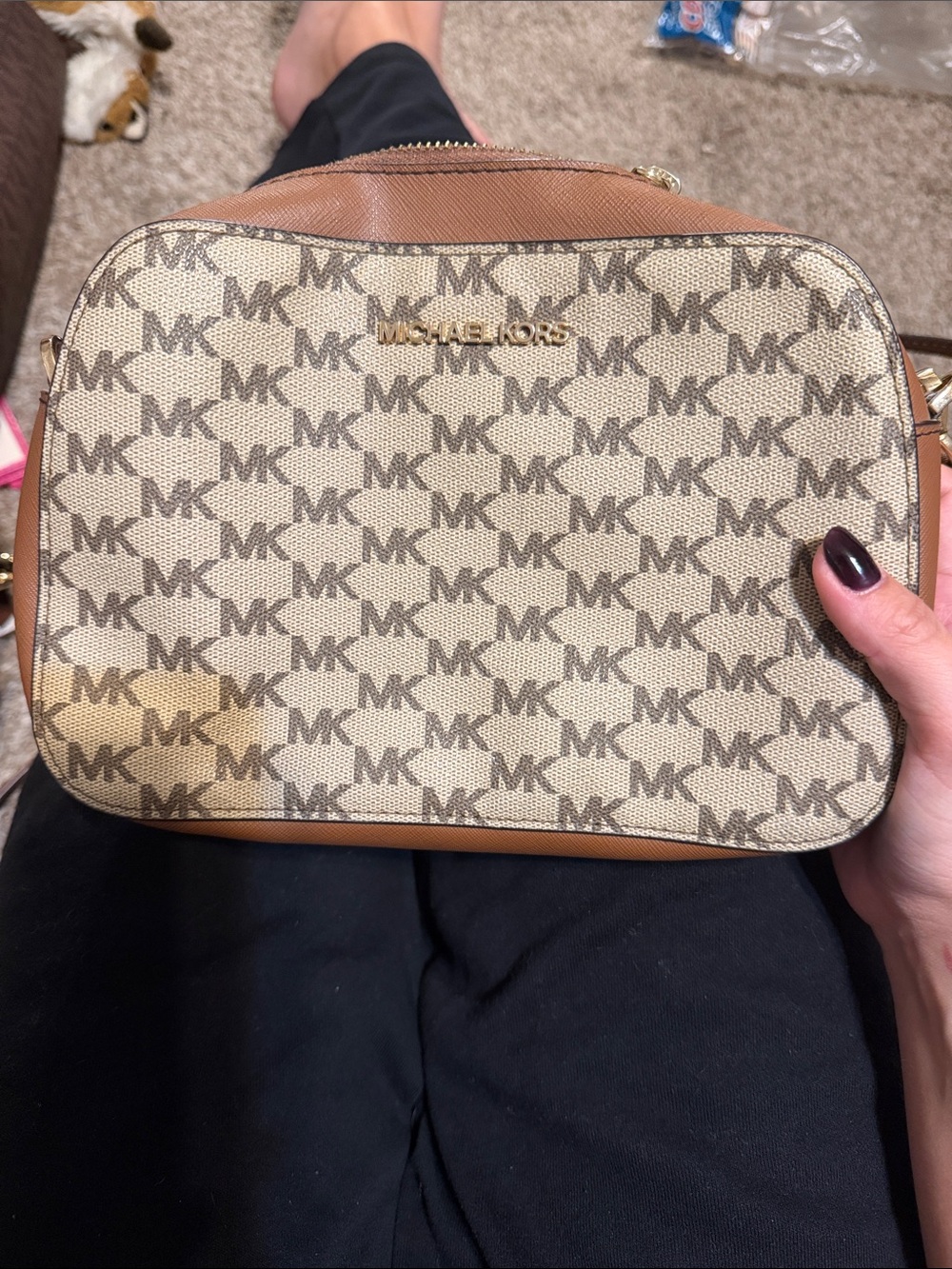 Michael Kors Beige & Brown Logo Crossbody Bag